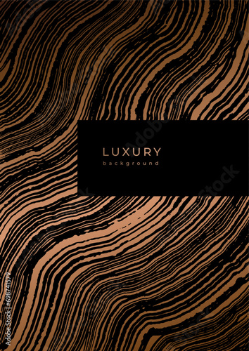 Template with wooden texture. Luxury golden background with wood annual rings texture. Banner with tree ring pattern. Stamp of tree trunk in section. Wooden concentric circles