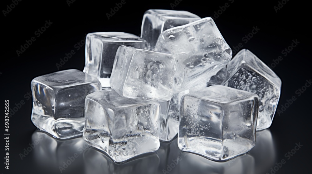 Ice crystals on a black background. Frozen water.