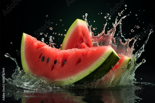 Refreshing burst watermelon adorned with an invigorating splash of water
