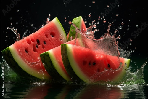 Watermelon joy a delightful scene with a splash of refreshing water