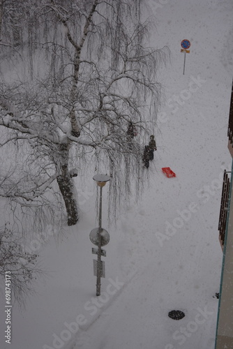 Beautiful real nature, winter, winter mood, a lot of snow in the city of Varkaus, Finland. photo