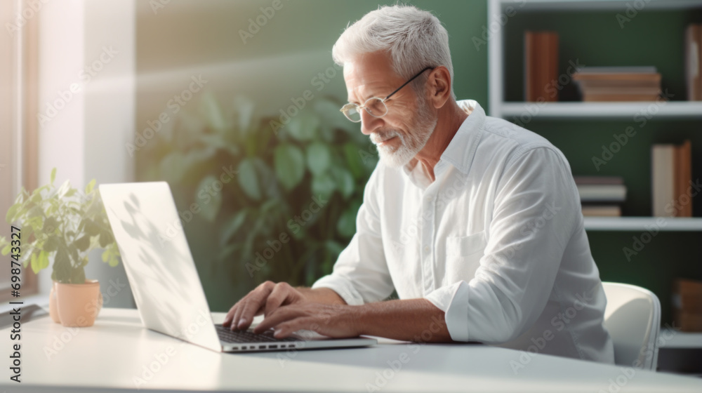 Senior person at home using laptop computer Senior person at home using laptop computer