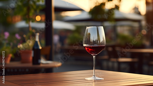 table in restaurant with wine glass