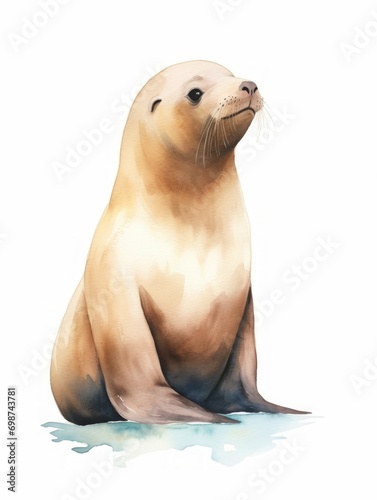 California Sea Lion Watercolor Painting AI Generated © Alex