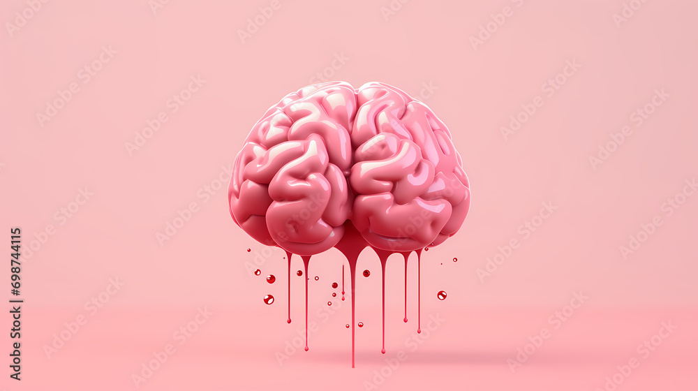 Brain creativity with liquid dripping on pink background, abstract poster web page PPT background
