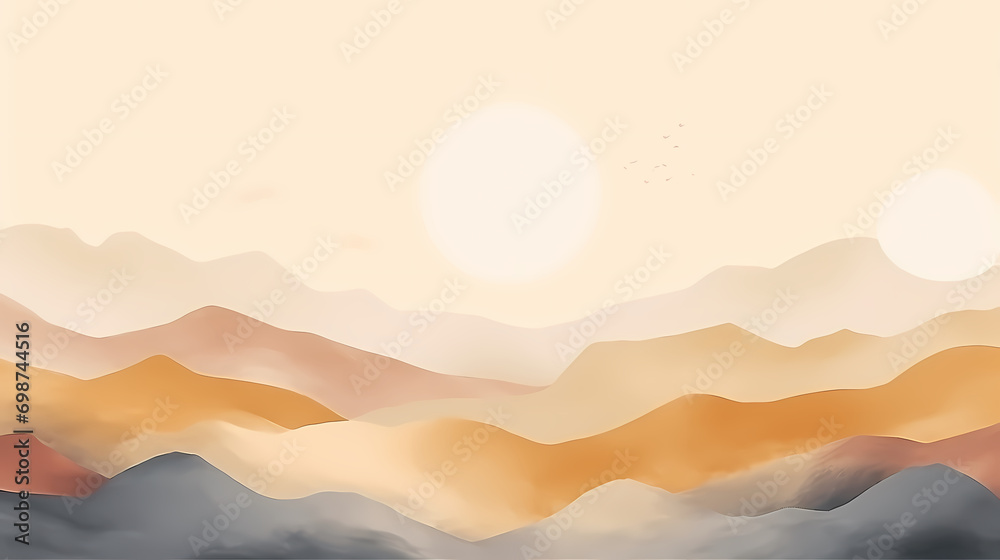 Abstract hills, sunset, sunrise natural landscape background, abstract poster web page PPT background