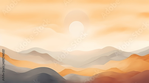 Abstract hills, sunset, sunrise natural landscape background, abstract poster web page PPT background