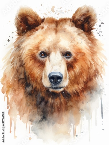 Close-up Portrait of a Realistic Watercolor Bear AI Generated