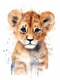 Adorable Baby Lion Watercolor Painting AI Generated
