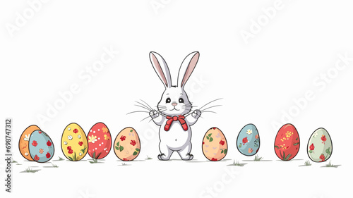 copy space, simple vector illustration set, cute easter bunny carrying easter eggs, isolated on white background, cartoon hand drawn style appealing to children. cartoon style appealing to children. B