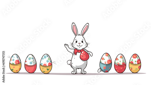 copy space, simple vector illustration set, cute easter bunny carrying easter eggs, isolated on white background, cartoon hand drawn style appealing to children. cartoon style appealing to children. B