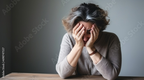 Depressed overweight woman at home