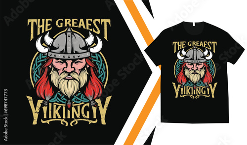 Customizable Viking T-Shirt Design, Custom vikings t-shirt Graphics, Viking Warriors tshirt, apparel custom design print mockup. photo