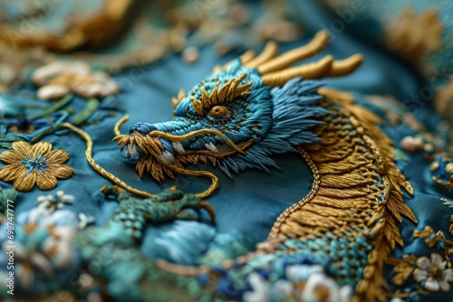 Embroidery design beautiful blue dragon
