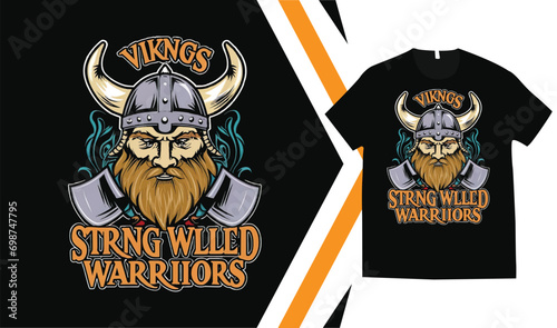 Customizable Viking T-Shirt Design, Custom vikings t-shirt Graphics, Viking Warriors tshirt, apparel custom design print mockup. photo
