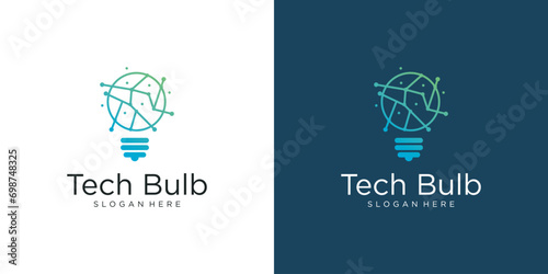 Modern Tech Bulb logo design concept with technology lines. technology energy design with light bulb