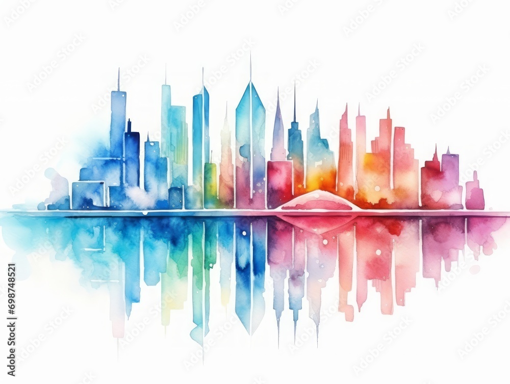 Modern cityscape with skyscrapers in watercolor style, vector illustration Generative AI