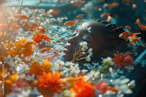 Generative AI image of a serene underwater floral scene