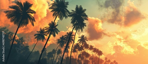 Nostalgic summer backdrop with palm trees