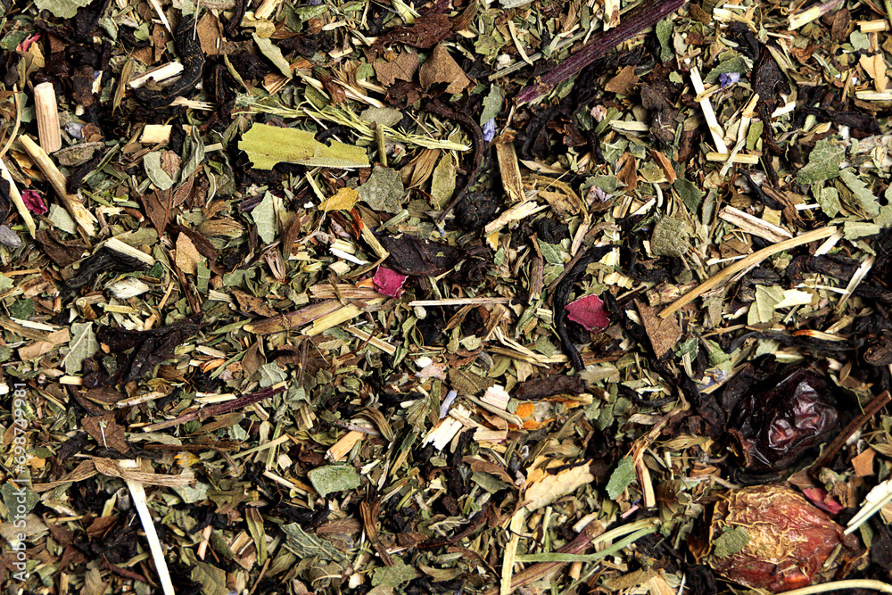 Close-up of Mixed Herbal Tea Ingredients