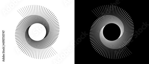 Abstract background with lines in circle. Art design spiral as logo or icon. A black figure on a white background and an equally white figure on the black side. photo
