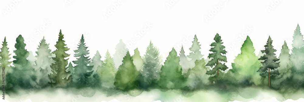 Watercolor Tree Line of Walnut on White Background AI Generated