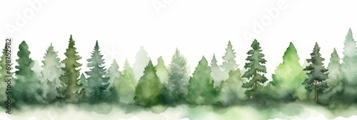 Watercolor Tree Line of Walnut on White Background AI Generated © Alex