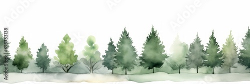 Watercolor Tree Line of Arbutus on White Background AI Generated