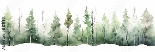 Watercolor Birch Tree Line on White Background AI Generated