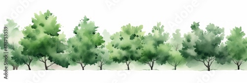 Watercolor Cottonwood Tree Line on White Background AI Generated AI Generated photo