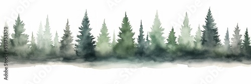 Watercolor Tree Line of Cypress on White Background AI Generated