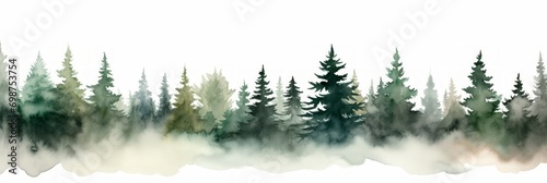 Watercolor Hemlock Tree Line on White Background AI Generated