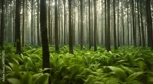 green forest in the morning photo