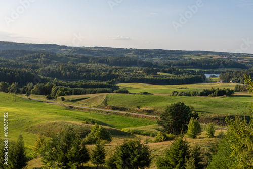 View of a beautiful landscape of green nature  fields and forests  the green lungs of Poland