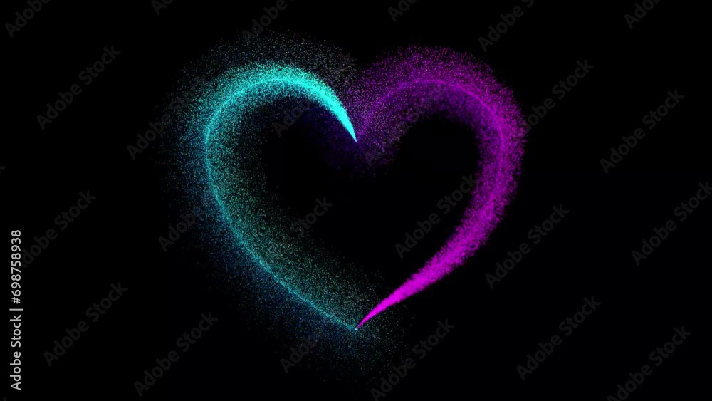 Glowing blue and purple particles draw a heart shape.alpha channel(transparent background).animation for romantic background, happy Valentine's day.concept of love and friendship.