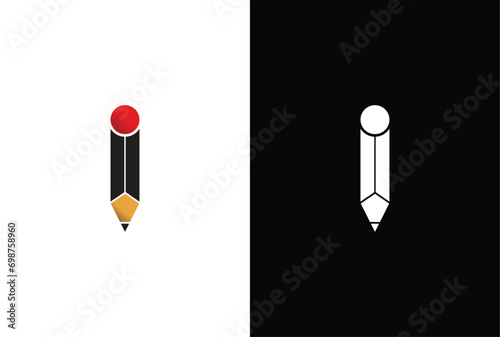 Letter I Pencil Logo Design. Letter I Pencil Vector Icon Graphic Illustration Background Template.