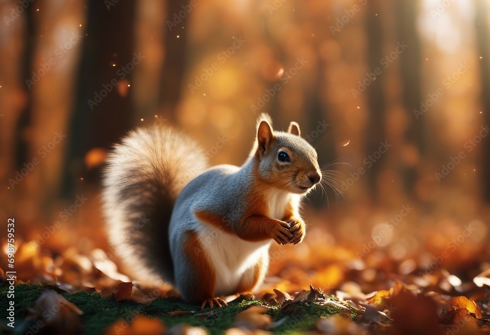 Obraz premium Wild squirrel in autumn forest