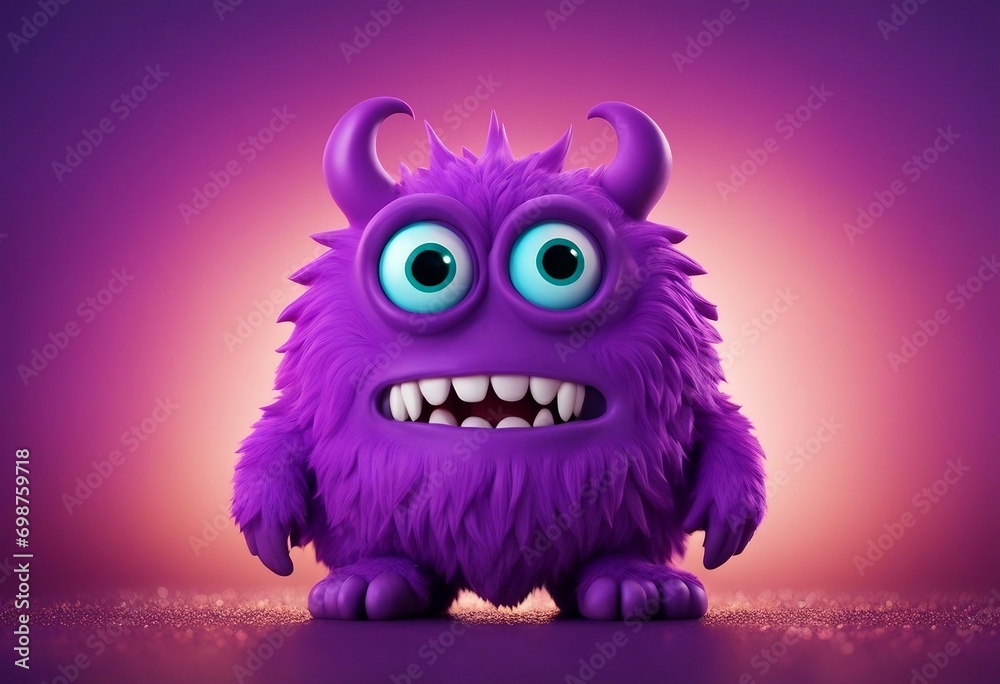 Funny purple monster cartoon character with big eyes isolated on purple background Funny purple monster cartoon character with big eyes isolated on purple background