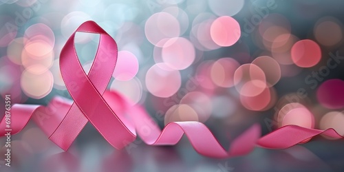 pink ribbon breast cancer in bokeh background photo