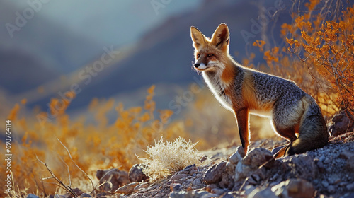 Desert Wildlife Elegance: A desert fox or other wildlife species traversing the arid landscape, showcasing the adaptability and grace of animals in the harsh environment