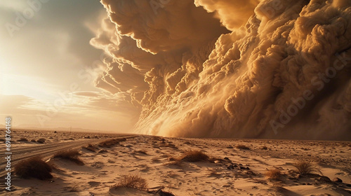 Sandstorm Drama:  A dramatic scene of a sandstorm approaching, with swirling clouds of dust and sand engulfing the desert in a display of natural power photo