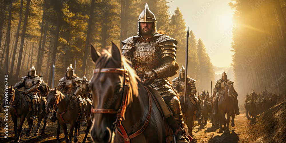 Naklejka premium Medieval knights riding to adventure