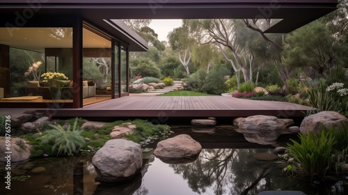 Home façade with sliding gl...