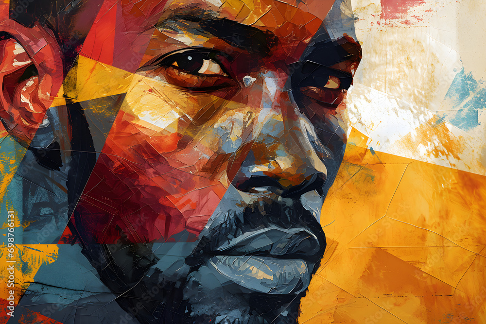 Abstract portrait of a black man with graphic shapes and Pan-African colors for Black History Month,