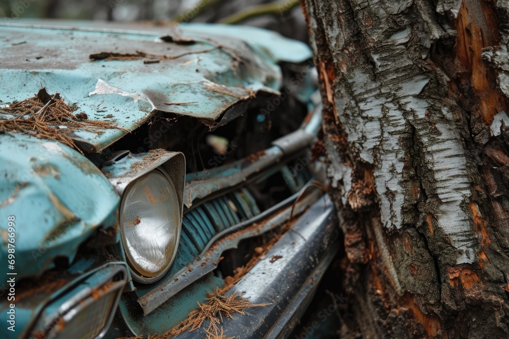 Blue Car with Dented Front End and Smashed Headlight Blue Car with Dented Front End and Smashed Headlight