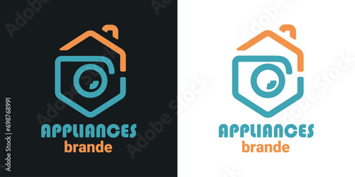 Aquamarine and orange logo for a household appliance store, hexagonal shape photo