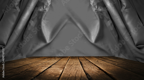 empty wooden table on dark background. Empty space to display your products.