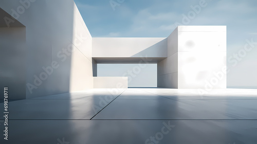 3d render of abstract futuristic architecture with empty concrete floor 