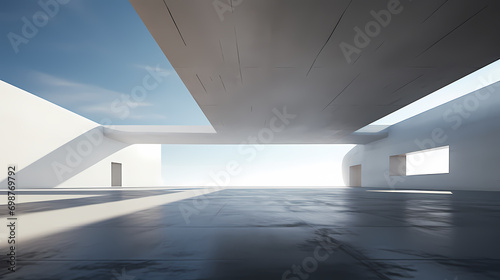 3d render of abstract futuristic architecture with empty concrete floor  © c