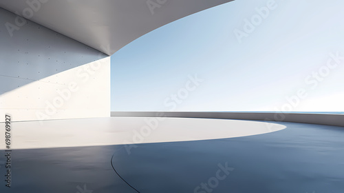 3d render of abstract futuristic architecture with empty concrete floor
